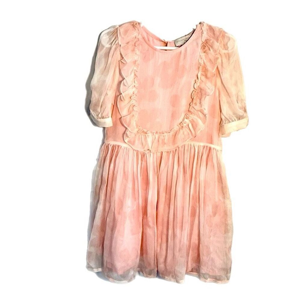 NWT Stella McCartney Kids, pink flower georgette ruffled SILK dress. Size 5